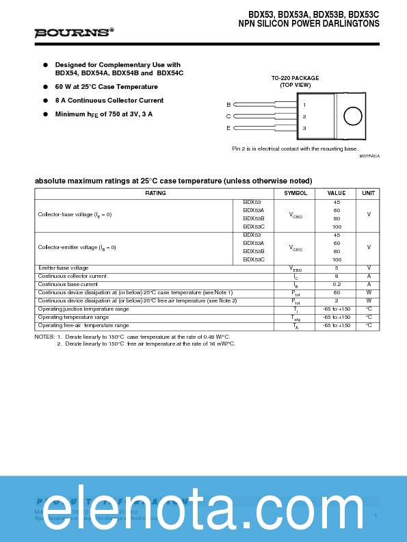 BDX53C Datasheet PDF (116 KB) Bourns Pobierz z Elenota.pl