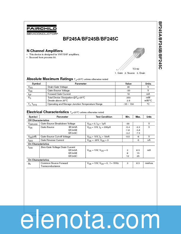 BF245A Datasheet PDF (25 KB) Fairchild Pobierz z Elenota.pl
