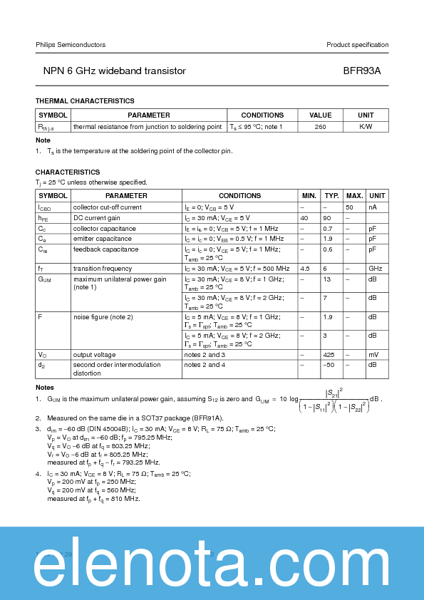 BFR93A Datasheet PDF (96 KB) Philips | Pobierz z Elenota.pl