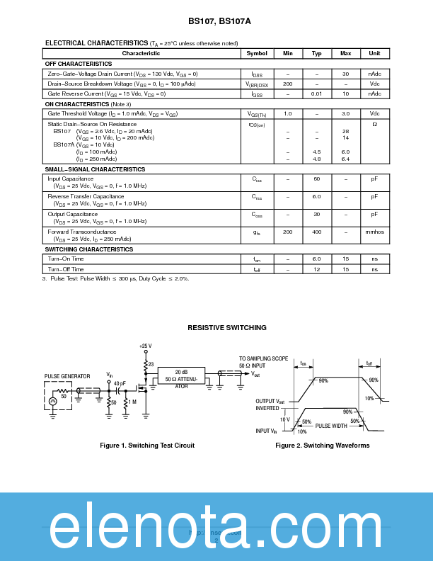 BS107 Datasheet PDF (53 KB) ON Semiconductor | Pobierz z Elenota.pl