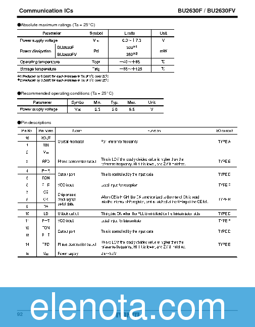 BU2630F Datasheet PDF (143 KB) Rohm | Pobierz z Elenota.pl