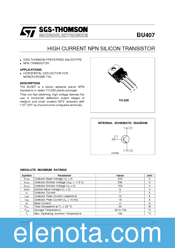 BU407 Datasheet PDF (62 KB) STMicroelectronics | Pobierz z Elenota.pl