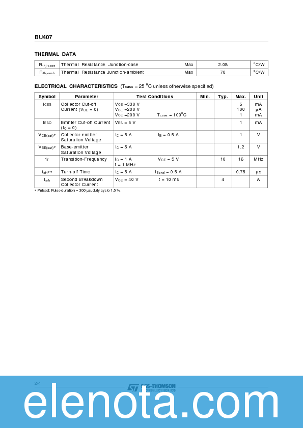 BU407 Datasheet PDF (62 KB) STMicroelectronics | Pobierz z Elenota.pl