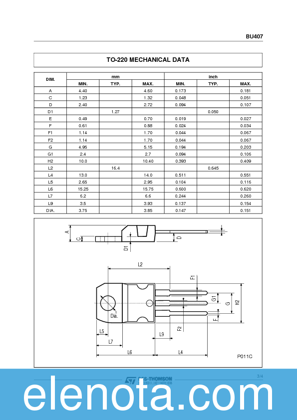 BU407 Datasheet PDF (62 KB) STMicroelectronics | Pobierz z Elenota.pl