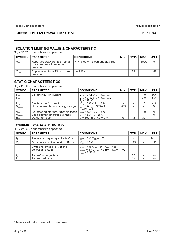 BU508AF Datasheet PDF (49 KB) Philips | Pobierz z Elenota.pl