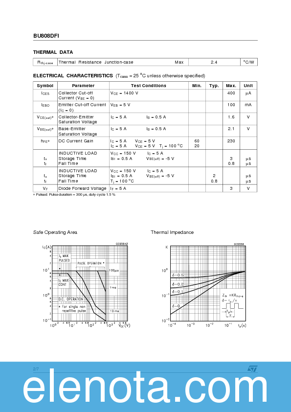 BU808DFI Datasheet PDF (217 KB) STMicroelectronics | Pobierz z Elenota.pl