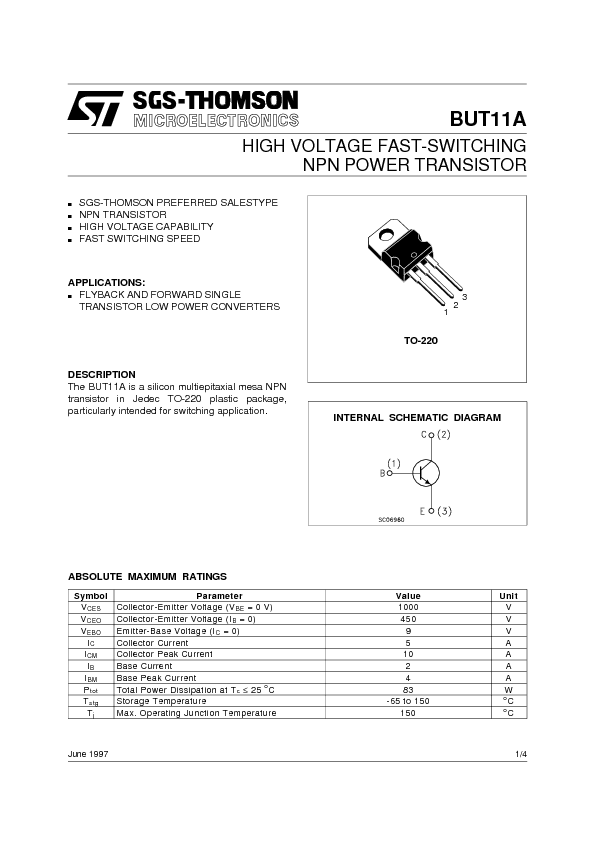 BUT11A Datasheet PDF (67 KB) STMicroelectronics | Pobierz z Elenota.pl
