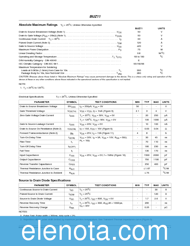 BUZ11 Datasheet PDF (82 KB) Fairchild | Pobierz z Elenota.pl