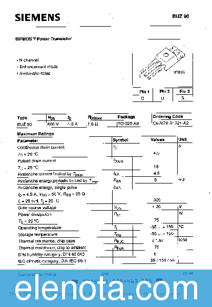 BUZ90 Datasheet PDF (172 KB) Infineon | Pobierz z Elenota.pl
