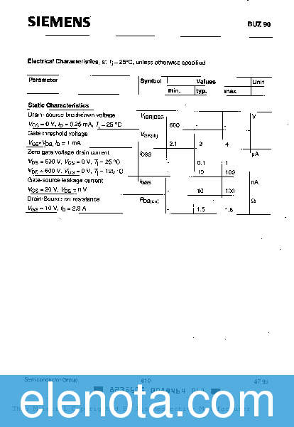 BUZ90 Datasheet PDF (172 KB) Infineon | Pobierz z Elenota.pl