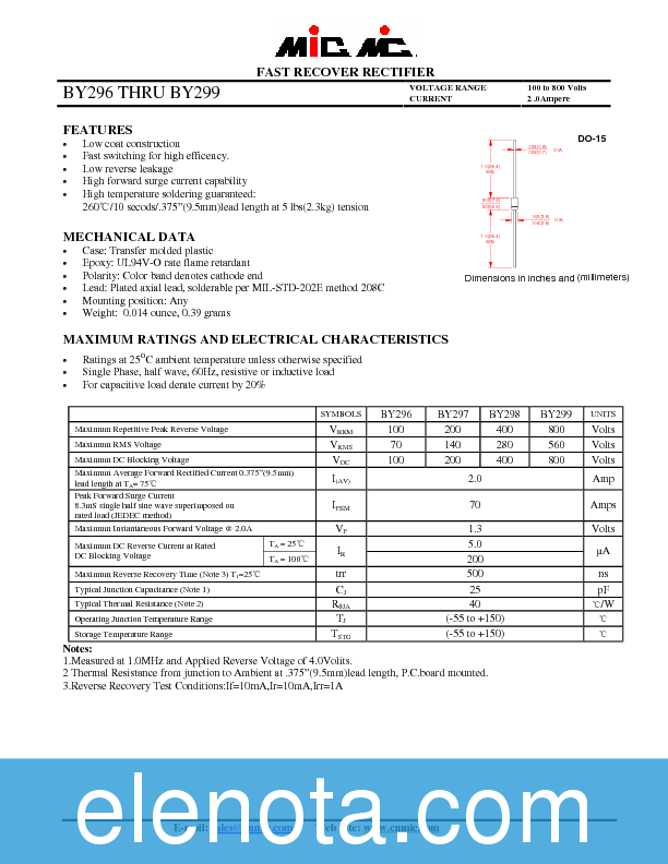 BY298 Datasheet PDF (50 KB) MIC | Pobierz z Elenota.pl