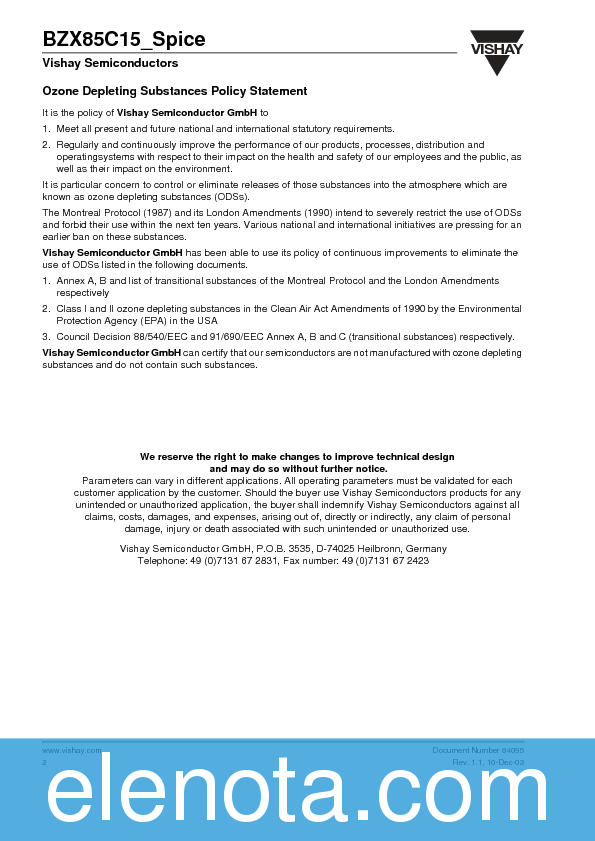 BZX85C15_SPICE Datasheet PDF (17 KB) Vishay | Pobierz z Elenota.pl