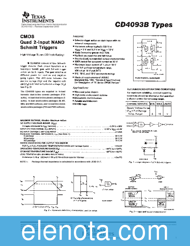 CD4093BE Datasheet PDF (573 KB) Texas Instruments | Pobierz z Elenota.pl