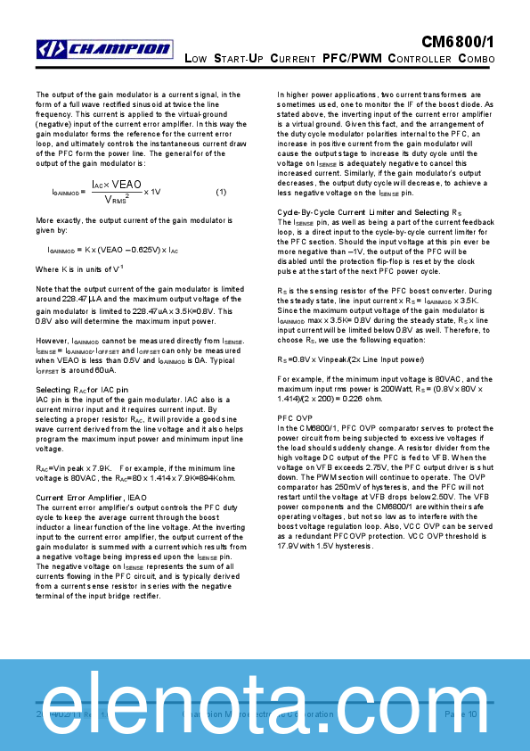 CM6800 Datasheet PDF (337 KB) Champion | Pobierz z Elenota.pl