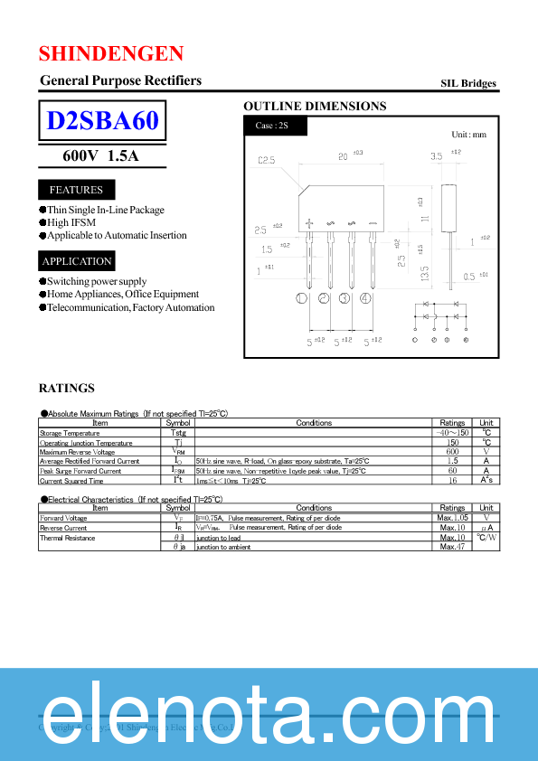 D2SBA60 Datasheet PDF (158 KB) Shindengen | Pobierz z Elenota.pl