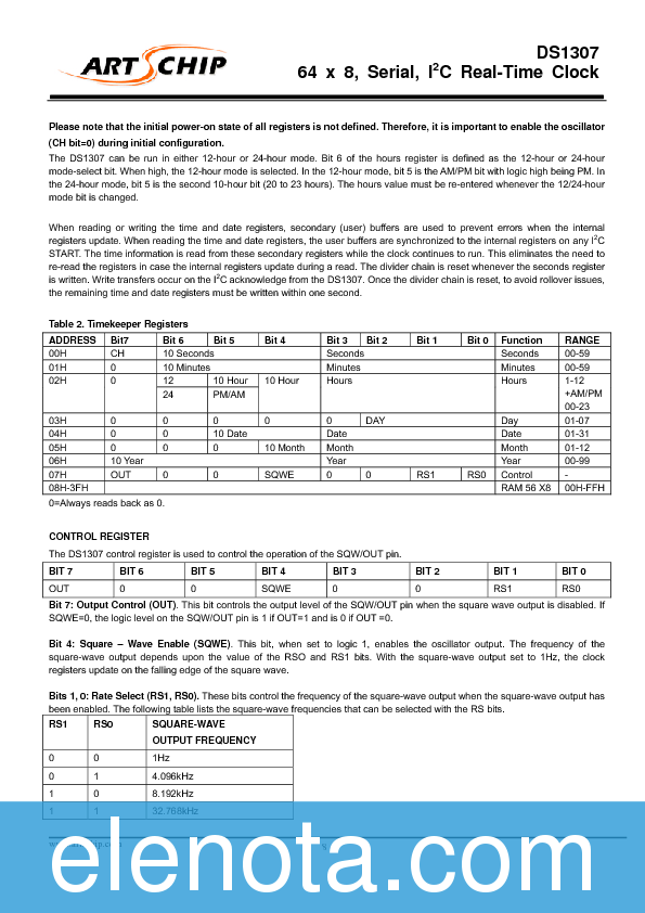 DS1307 Datasheet PDF (258 KB) ArtsChip | Pobierz z Elenota.pl
