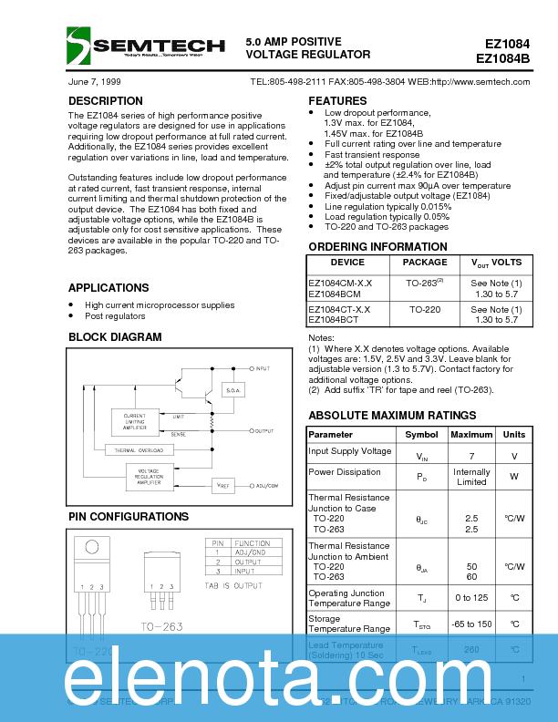 EZ1084CT Datasheet PDF (79 KB) Semtech Corporation | Pobierz z Elenota.pl
