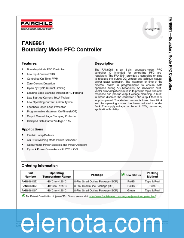 FAN6961 Datasheet PDF (664 KB) Fairchild Semiconductor | Pobierz z ...