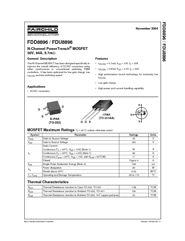 FDD8896 Datasheet PDF (272 KB) Fairchild | Pobierz z Elenota.pl
