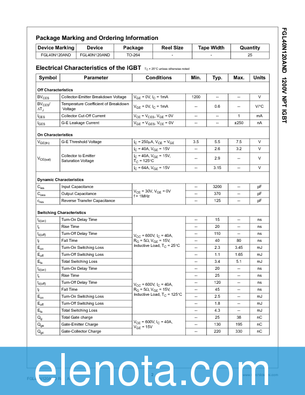 FGL40N120AND Datasheet PDF (787 KB) Fairchild | Pobierz z Elenota.pl