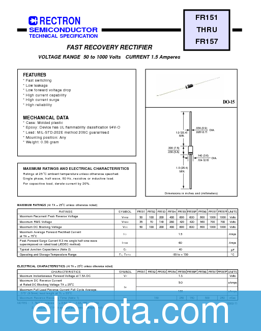 FR153-B Datasheet PDF (24 KB) Rectron | Pobierz z Elenota.pl