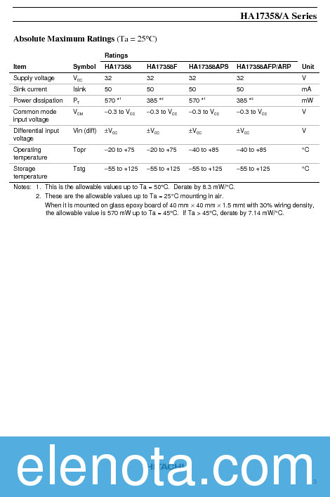 HA17358 Datasheet PDF (50 KB) Hitachi | Pobierz z Elenota.pl