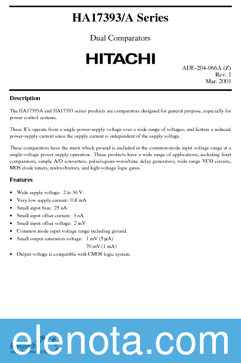 HA17393 Datasheet PDF (47 KB) Hitachi | Pobierz z Elenota.pl