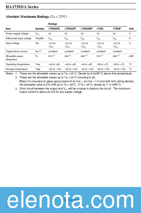 HA17393 Datasheet PDF (47 KB) Hitachi | Pobierz z Elenota.pl