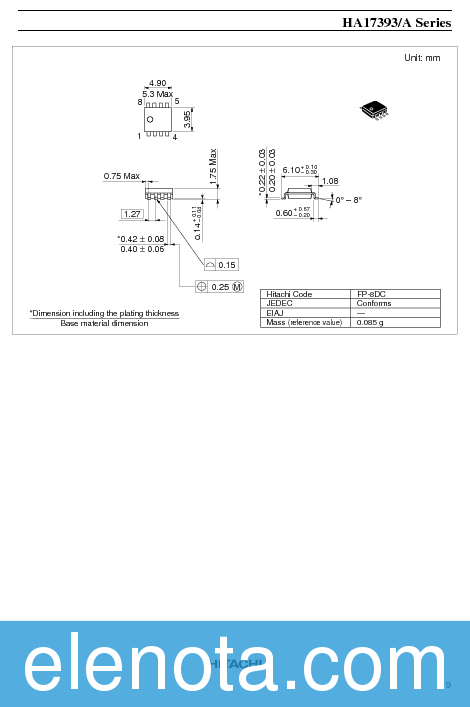 HA17393 Datasheet PDF (47 KB) Hitachi | Pobierz z Elenota.pl