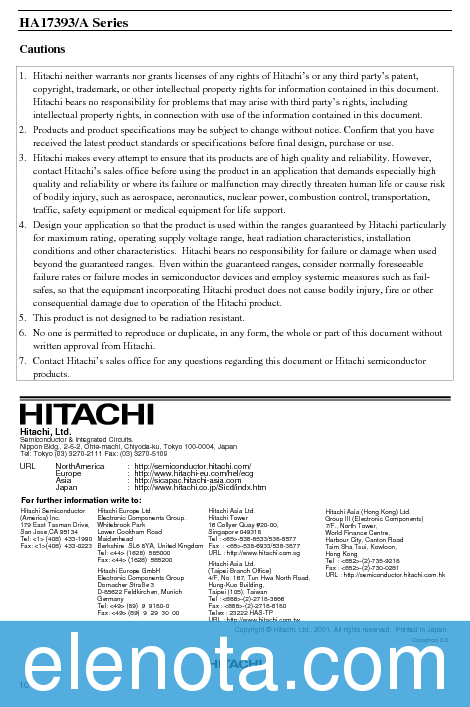 HA17393 Datasheet PDF (47 KB) Hitachi | Pobierz z Elenota.pl
