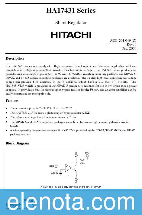 HA17431P Datasheet PDF (109 KB) Hitachi | Pobierz z Elenota.pl