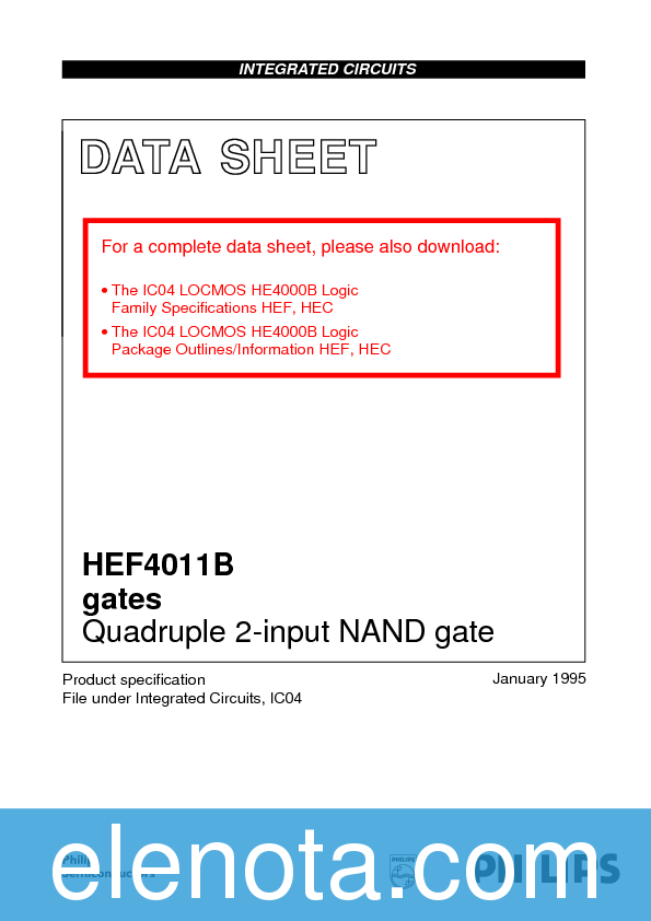 HEF4011BP Datasheet PDF (29 KB) NXP Semiconductors | Pobierz z Elenota.pl