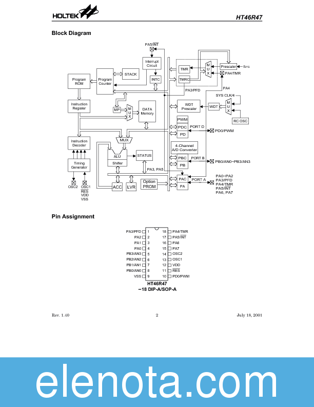 HT46R47 Datasheet PDF (588 KB) Holtek | Pobierz z Elenota.pl
