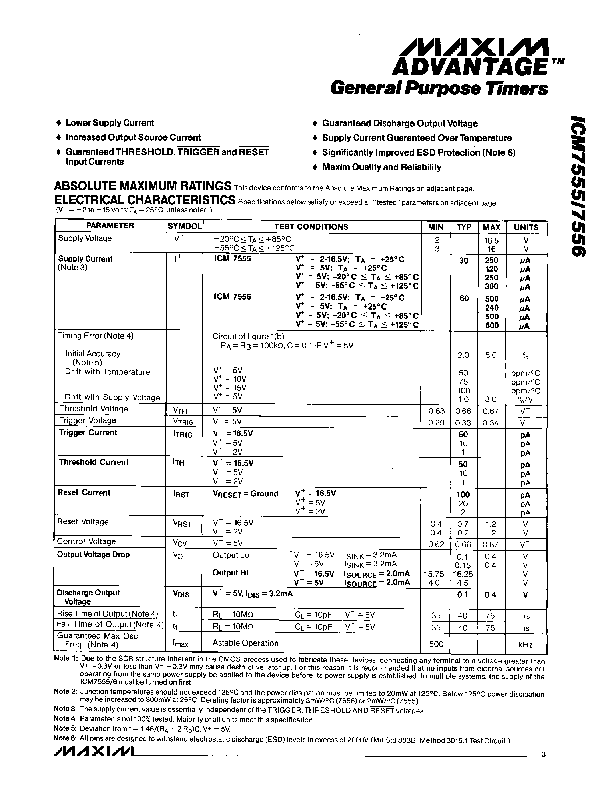 ICM7555 Datasheet PDF (326 KB) Maxim | Pobierz z Elenota.pl