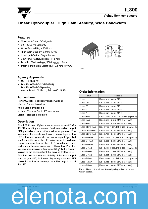 IL300 Datasheet PDF (349 KB) Vishay | Pobierz z Elenota.pl