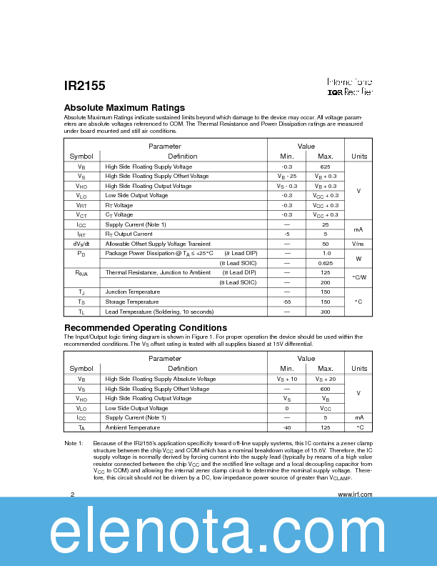 IR2155 Datasheet PDF (66 KB) International Rectifier | Pobierz z Elenota.pl