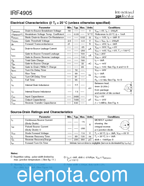 IRF4905 Datasheet PDF (109 KB) International Rectifier | Pobierz z ...