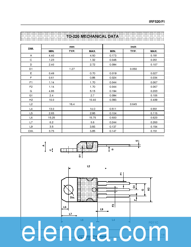 IRF520 Datasheet PDF (182 KB) STMicroelectronics | Pobierz z Elenota.pl