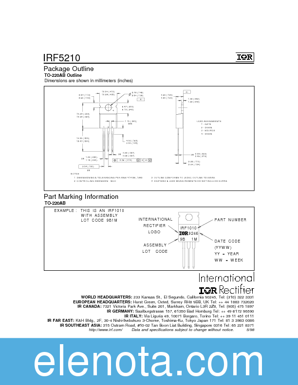 IRF5210 Datasheet PDF (125 KB) International Rectifier | Pobierz z ...