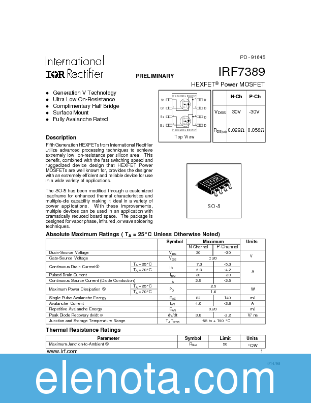 IRF7389 Datasheet PDF (165 KB) International Rectifier | Pobierz z ...