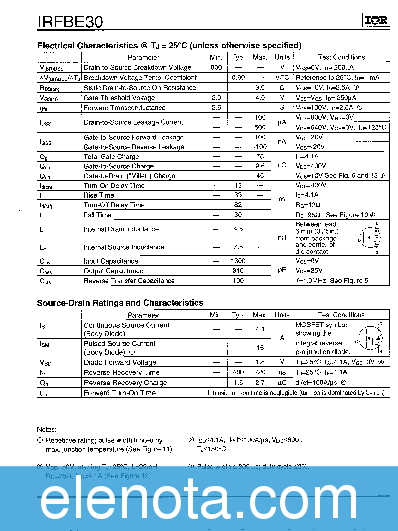 IRFBE30 Datasheet PDF (168 KB) International Rectifier | Pobierz z ...