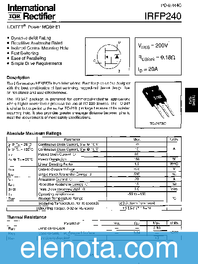 IRFP240 Datasheet PDF (165 KB) International Rectifier | Pobierz z ...