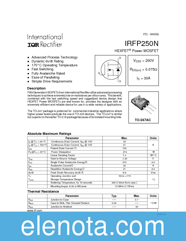 IRFP250N Datasheet PDF (122 KB) International Rectifier Pobierz z