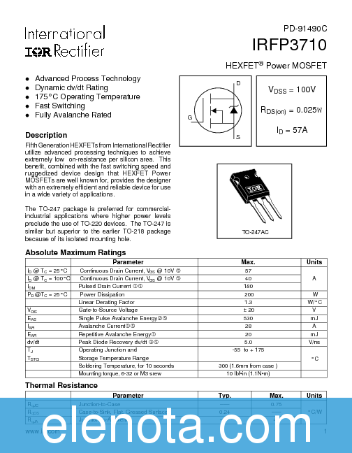 IRFP3710 Datasheet PDF (185 KB) International Rectifier | Pobierz z ...