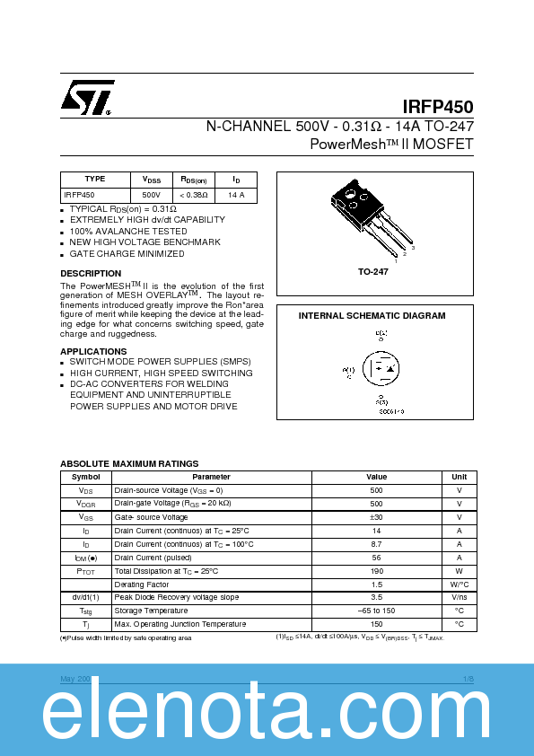 IRFP450 Datasheet PDF (89 KB) STMicroelectronics | Pobierz z Elenota.pl