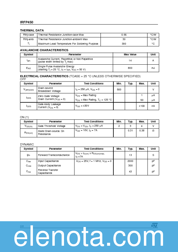 IRFP450 Datasheet PDF (89 KB) STMicroelectronics | Pobierz z Elenota.pl