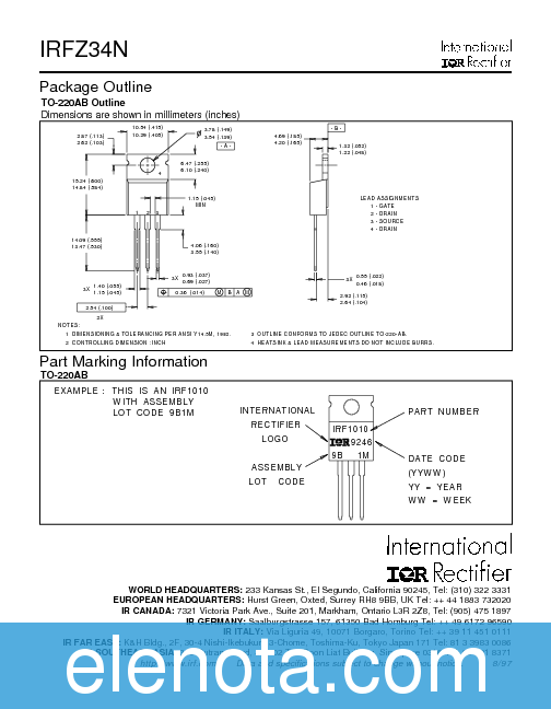 IRFZ34N Datasheet PDF (105 KB) International Rectifier | Pobierz z ...