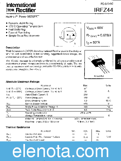 IRFZ44 Datasheet PDF (163 KB) International Rectifier | Pobierz z ...