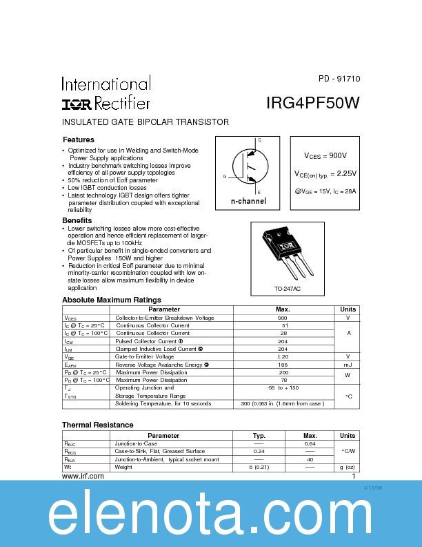 IRG4PF50W Datasheet PDF (139 KB) International Rectifier | Pobierz z ...