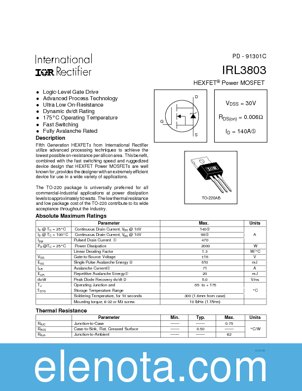 IRL3803 Datasheet PDF (146 KB) International Rectifier | Pobierz z ...